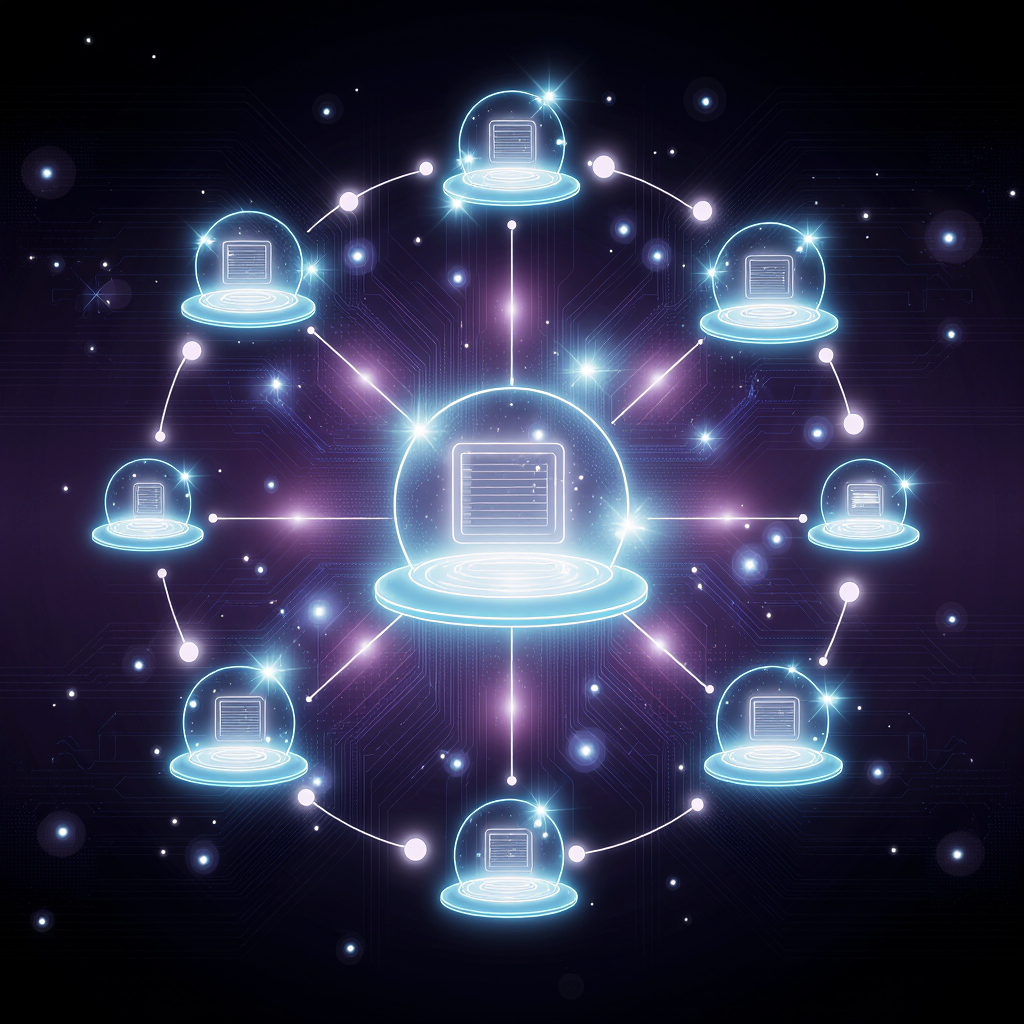 Futuristic holographic machine learning pipeline diagram with glowing nodes and data flow arrows, dark tech background, no people